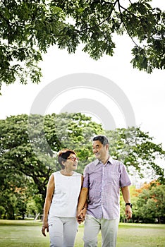 Senior Asian Couple Outdoors Nature Concept