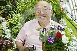 Senior Asian Man Gardening