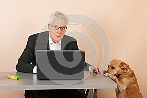 Senior business man with dog