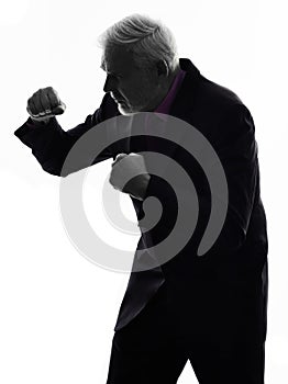 Senior business man punching the air silhouette silhouette