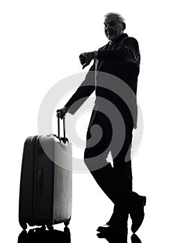 Senior business man traveler traveling waiting silhouette