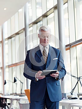 Senior business man working on tablet