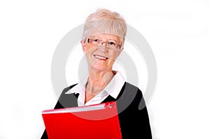 Senior Business Woman Holding Red File Folder