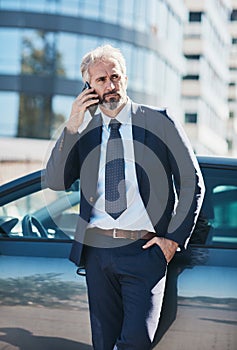 senior businessman cell phone mobile luxury car manager vehicle