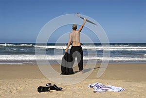 Senior businessman retirement freedom, beach vacation, copy space