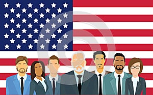 Senior Businessmen Group of Business People Team Over United States American Flag