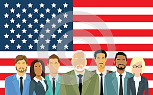 Senior Businessmen Group Business People Team Over United States American Flag