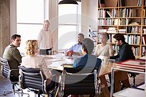 Senior Businesswoman Addressing Team Meeting Around Table