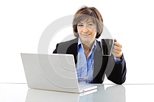 Senior businesswoman drinking coffe