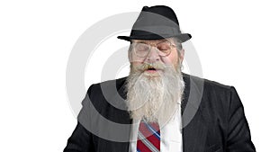 Senior bussinessman speaker on white background.