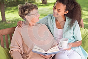 Senior and carer being friends