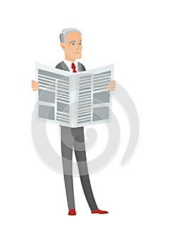 Senior caucasian businessman reading newspaper.