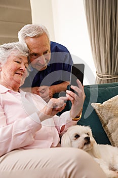 Senior caucasian couple spending time at home together