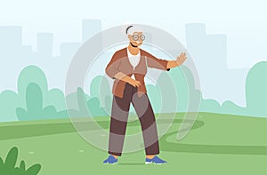 Senior Character Exercising Outdoors Making Tai Chi Exercises. Elderly Lady Flexibility and Wellness Healthy Lifestyle