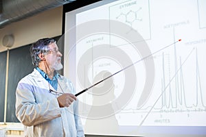 Senior chemistry professor giving a lecture