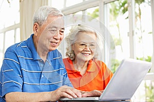 Senior Chinese Couple Using Laptop At Home