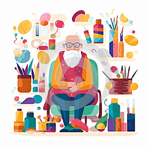 Senior citizen engaged in a hobby or craft like painting, knitting, or gardening