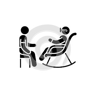 Senior citizen socializer black glyph icon