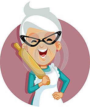 Senior Cook Holding Rolling Pin Vector Character Design