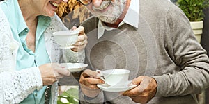 Senior Couple Afternoon Tea Drinking Relax Concept