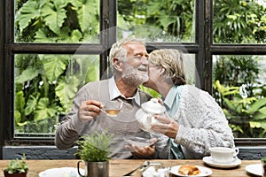 Senior Couple Afternoon Tea Drinking Relax Concept