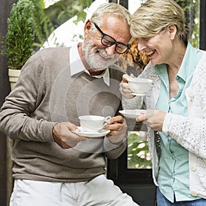 Senior Couple Afternoon Tean Drinking Relax Concept