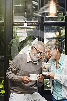 Senior Couple Afternoon Tean Drinking Relax Concept