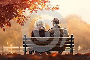 Senior Couple on the Bench in a Park, Generative AI