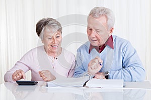 Senior couple calculating budget