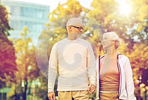 Senior couple in city park