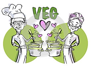 Senior Couple Chef Vegan Vegetarian photo