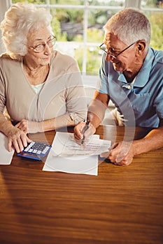 Senior couple counting bills