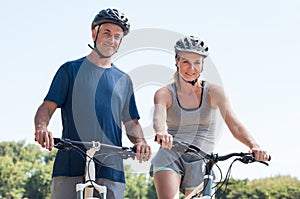 Senior couple cycling