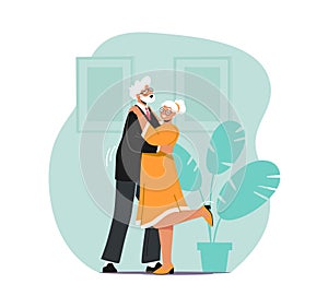 Senior Couple Dancing Sparetime, Elderly People Active Lifestyle, Old Man and Woman in Loving or Friendly Relations