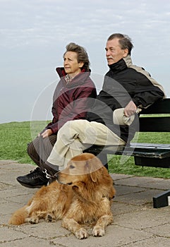 Senior couple with dog