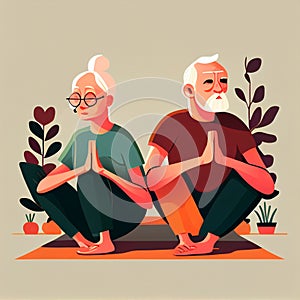 Senior couple is doing fitness training. Doing yoga together. Healthy lifestyle concept.