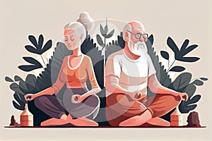 Senior couple is doing yoga exercises. Doing yoga together. Healthy lifestyle concept