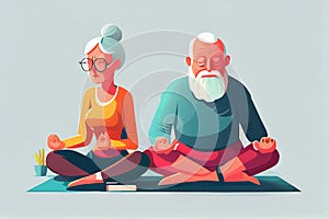 Senior couple is doing yoga exercises. Doing yoga together. Healthy lifestyle concept