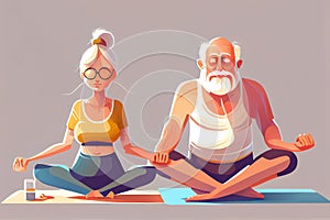 Senior couple is doing yoga exercises. Doing yoga together. Healthy lifestyle concept