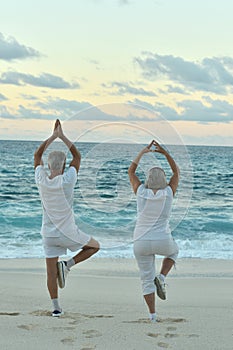 Senior couple doing yoga exercising