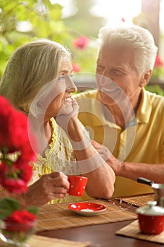 Senior couple drinking coffee