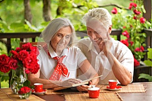 Senior couple drinking coffee