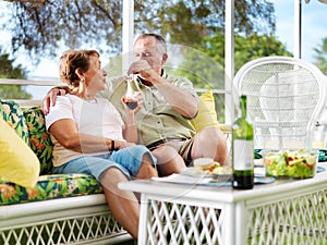 Senior couple drinking wine