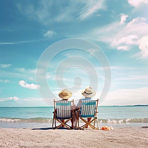 Senior Couple Enjoying a Relaxing Beach Vacation. Generative AI