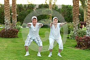 Senior couple exercising