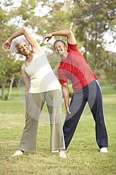 Senior Couple Exercising In Park