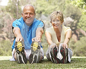 Senior Couple Exercising In Park