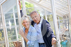 Senior couple gardening