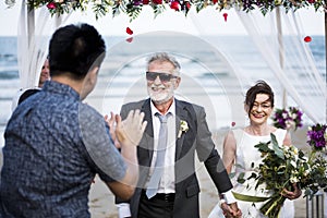 Senior couple getting married at the beach