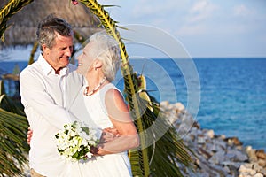 Senior Couple Getting Married In Beach Ceremony